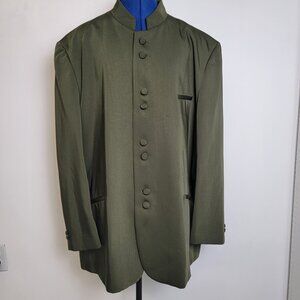 Vittorio St Angelo Mens Olive Green Long Nehru Collar Formal Blazer Jacket 50R